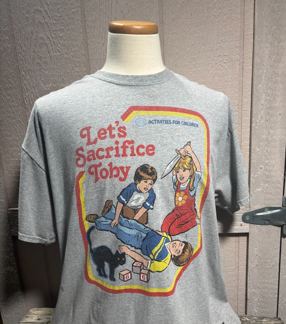 Steve Rhodes Lets Sacrifice Toby Grey T-Shirt X-Large XL Vintage Horror Cat